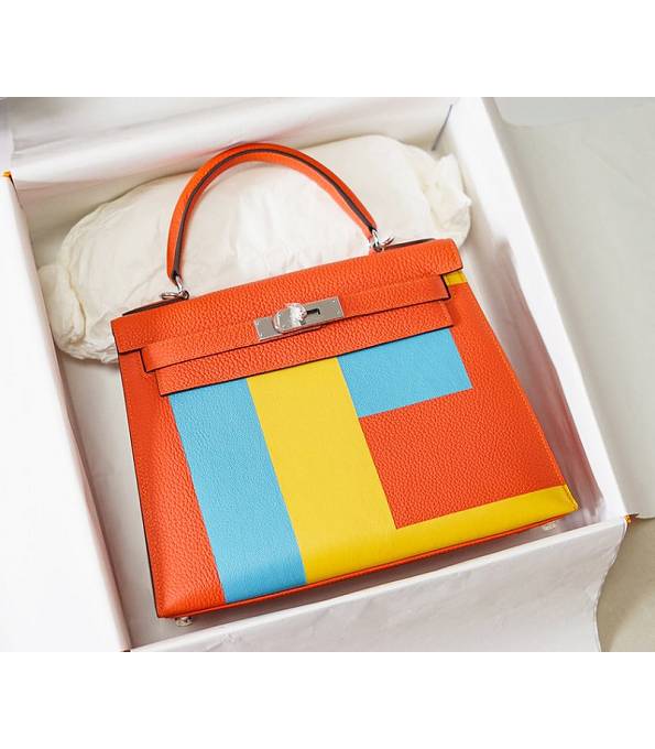 Hermes Kelly 28cm Bag Letter E Orange Original Togo Leather Silver Metal