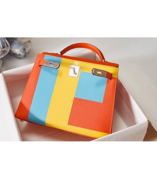 Hermes Kelly 28cm Bag Letter E Orange Original Togo Leather Silver Metal