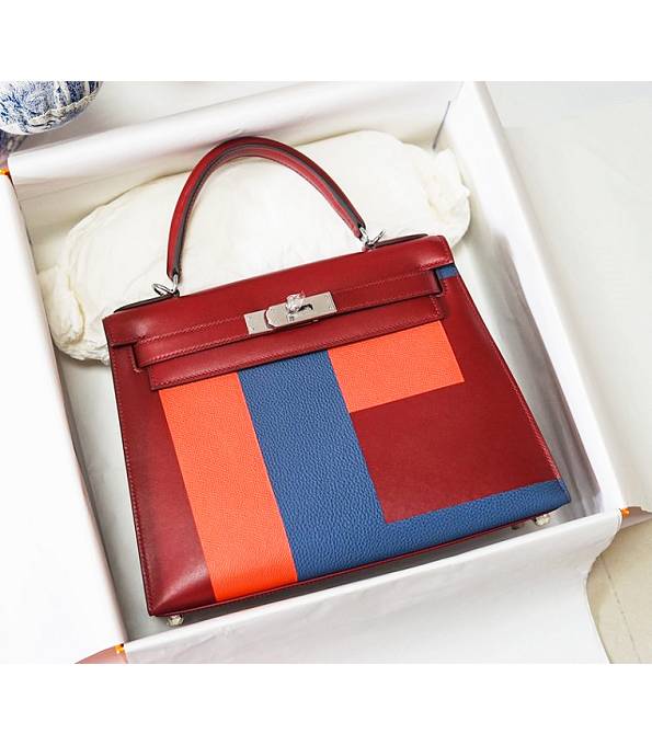 Hermes Kelly 28cm Bag Letter E Wine Red Original Box Leather Silver Metal