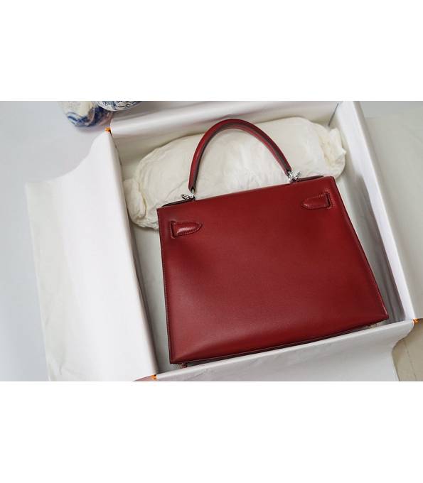 Hermes Kelly 28cm Bag Letter E Wine Red Original Box Leather Silver Metal