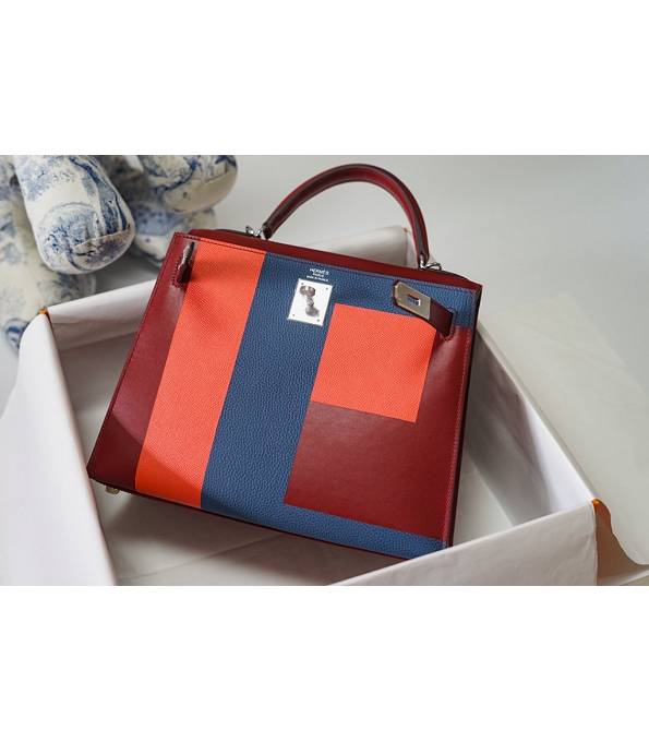 Hermes Kelly 28cm Bag Letter E Wine Red Original Box Leather Silver Metal