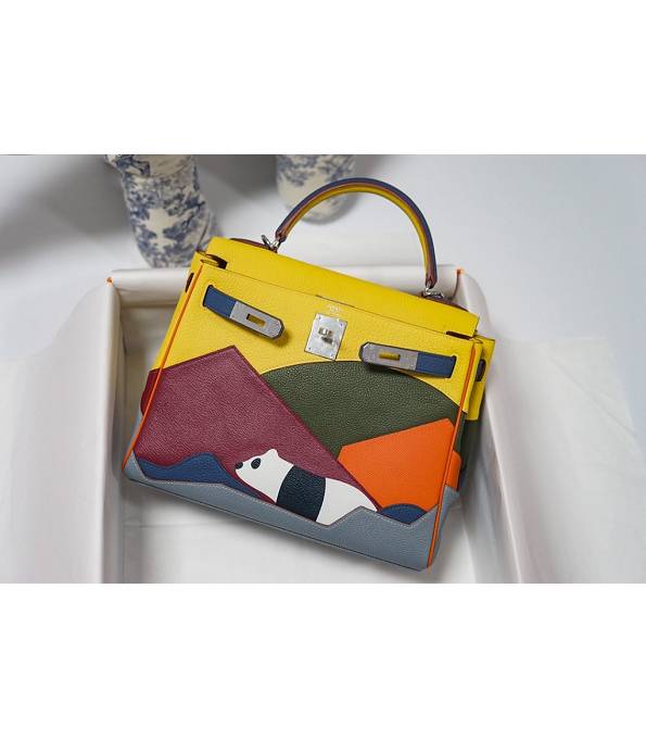 Hermes Kelly 28cm Bag Panda Colors Original Togo Leather Silver Metal