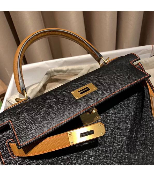 Hermes Kelly 25cm Bag Black/Brown Original Epsom Leather Golden Metal