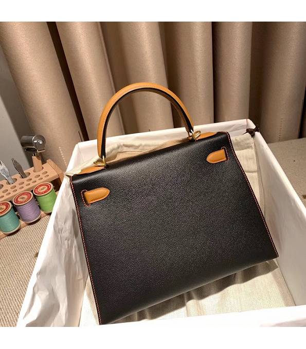 Hermes Kelly 25cm Bag Black/Brown Original Epsom Leather Golden Metal