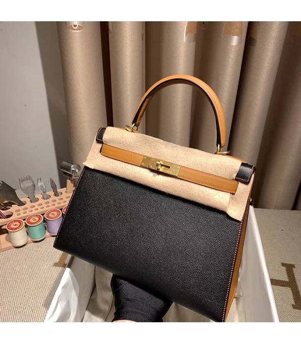 Hermes Kelly 25cm Bag Black/Brown Original Epsom Leather Golden Metal