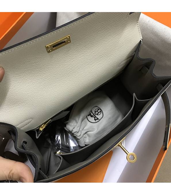 Hermes Kelly 25cm Bag White/Grey Original Epsom Leather Golden Metal