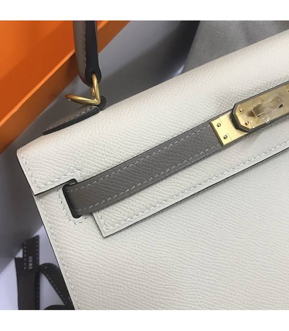 Hermes Kelly 25cm Bag White/Grey Original Epsom Leather Golden Metal