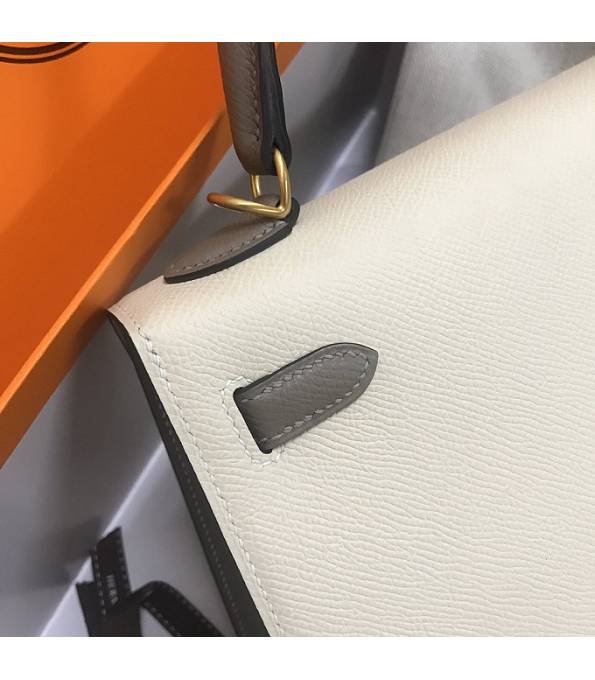 Hermes Kelly 25cm Bag White/Grey Original Epsom Leather Golden Metal