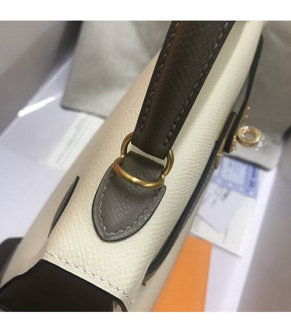 Hermes Kelly 25cm Bag White/Grey Original Epsom Leather Golden Metal
