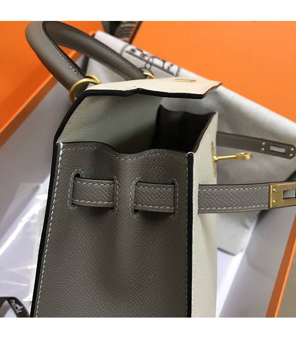 Hermes Kelly 25cm Bag White/Grey Original Epsom Leather Golden Metal
