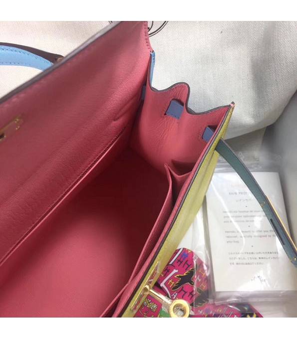 Hermes Kelly 25cm Bag Yellow/Pink Original Epsom Leather Golden Metal