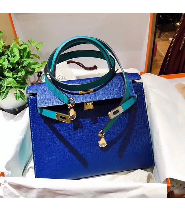 Hermes Kelly 28cm Bag Electric Blue/Peacock Blue Original Epsom Leather Golden Metal