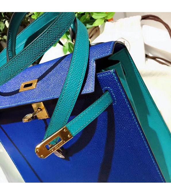 Hermes Kelly 28cm Bag Electric Blue/Peacock Blue Original Epsom Leather Golden Metal