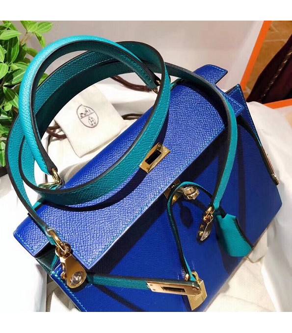 Hermes Kelly 28cm Bag Electric Blue/Peacock Blue Original Epsom Leather Golden Metal