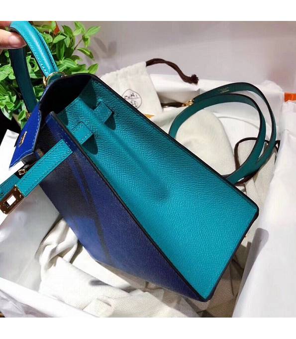 Hermes Kelly 28cm Bag Electric Blue/Peacock Blue Original Epsom Leather Golden Metal