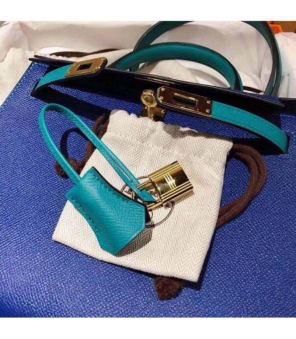 Hermes Kelly 28cm Bag Electric Blue/Peacock Blue Original Epsom Leather Golden Metal