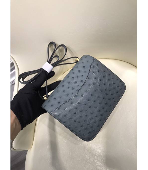 Hermes Constance 18cm Mini Bag Etain Grey Real Ostrich Leather Golden Metal