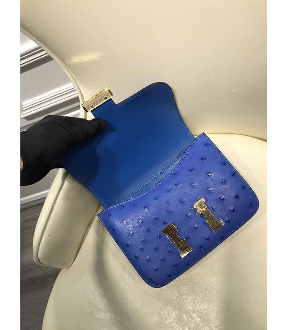 Hermes Constance 18cm Mini Bag Electric Blue Real Ostrich Leather Golden Metal