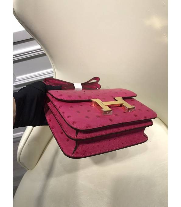 Hermes Constance 18cm Mini Bag Rose Red Real Ostrich Leather Golden Metal