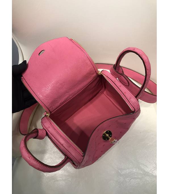 Hermes Mini Lindy 18cm Bag Pink Real Ostrich Leather Golden Metal
