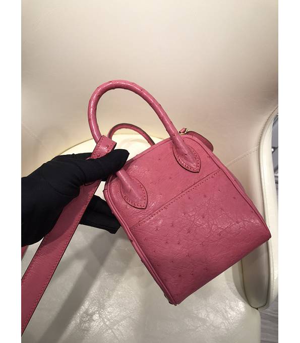 Hermes Mini Lindy 18cm Bag Pink Real Ostrich Leather Golden Metal