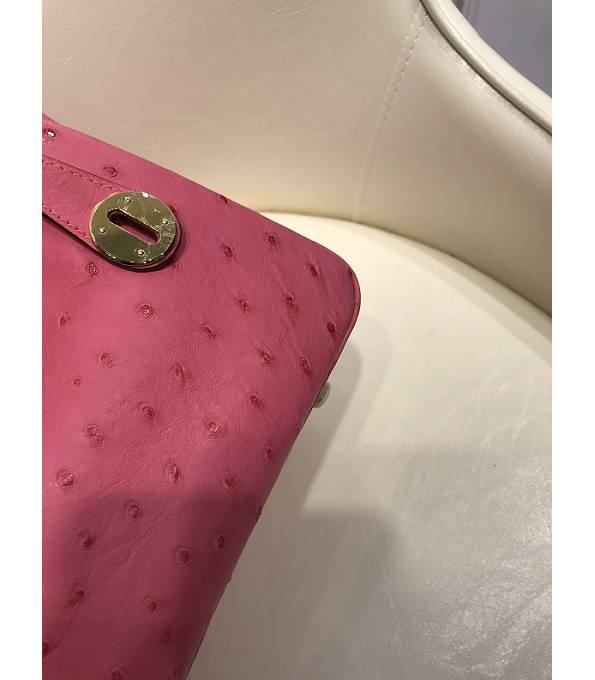 Hermes Mini Lindy 18cm Bag Pink Real Ostrich Leather Golden Metal