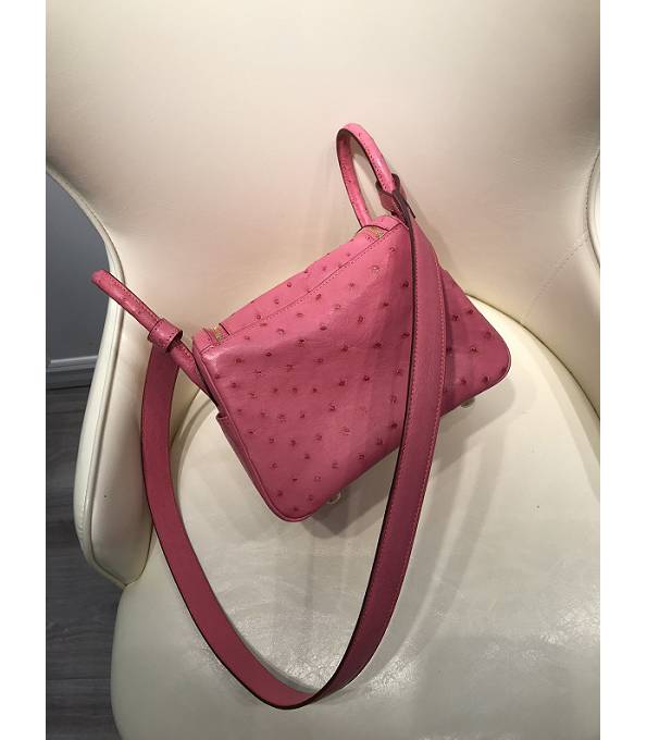 Hermes Mini Lindy 18cm Bag Pink Real Ostrich Leather Golden Metal