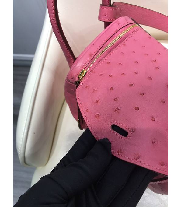 Hermes Mini Lindy 18cm Bag Pink Real Ostrich Leather Golden Metal