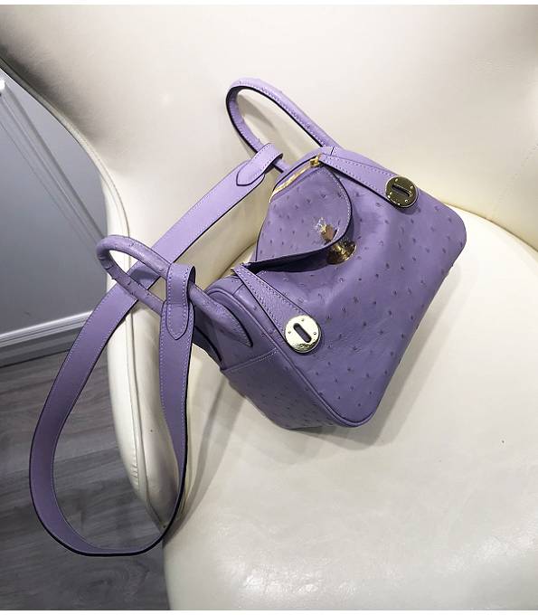 Hermes Mini Lindy 18cm Bag Purple Real Ostrich Leather Golden Metal