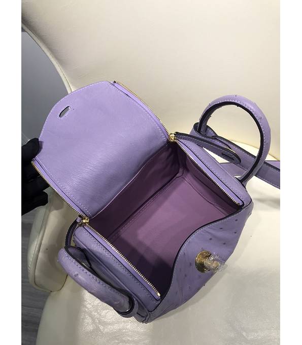 Hermes Mini Lindy 18cm Bag Purple Real Ostrich Leather Golden Metal
