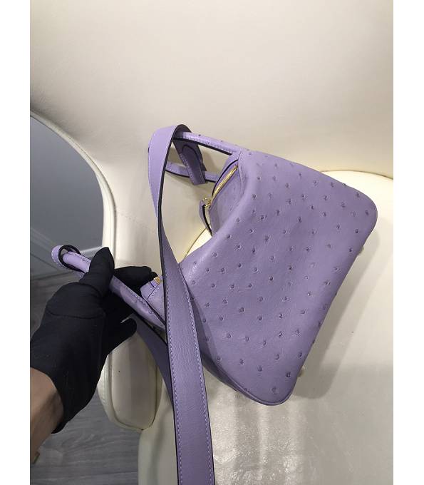 Hermes Mini Lindy 18cm Bag Purple Real Ostrich Leather Golden Metal