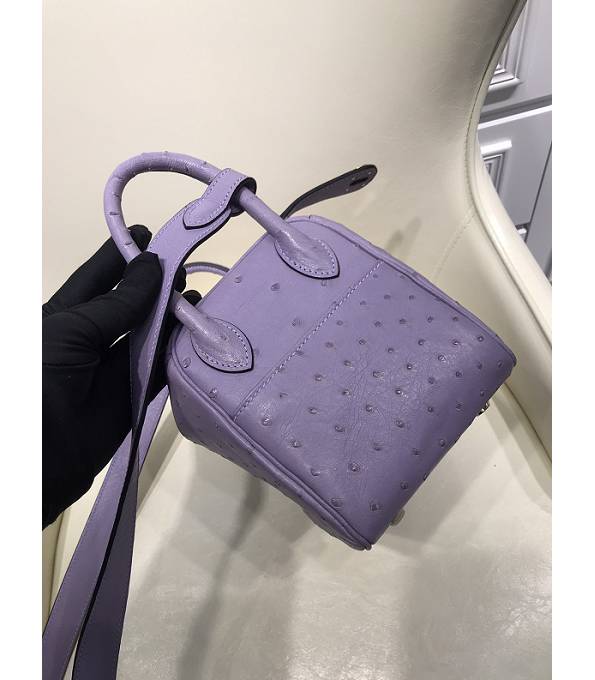 Hermes Mini Lindy 18cm Bag Purple Real Ostrich Leather Golden Metal
