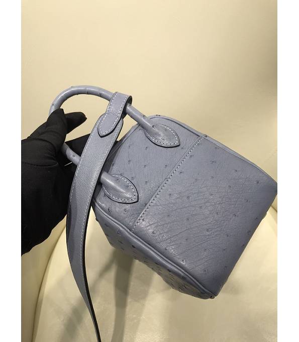 Hermes Mini Lindy 18cm Bag Grey Real Ostrich Leather Golden Metal