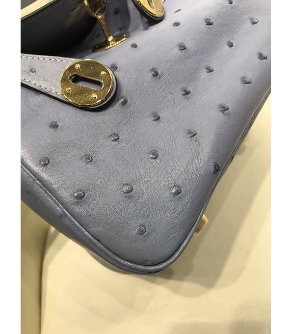 Hermes Mini Lindy 18cm Bag Grey Real Ostrich Leather Golden Metal