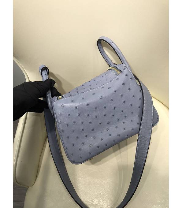 Hermes Mini Lindy 18cm Bag Grey Real Ostrich Leather Golden Metal