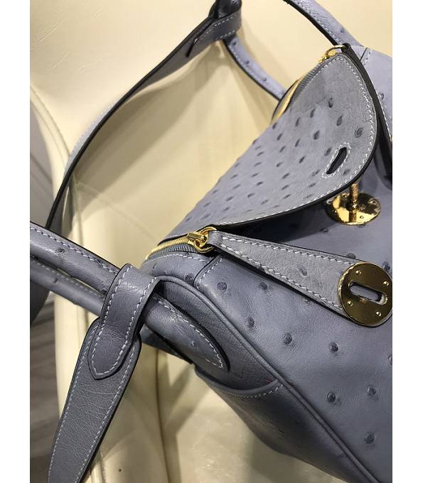 Hermes Mini Lindy 18cm Bag Grey Real Ostrich Leather Golden Metal