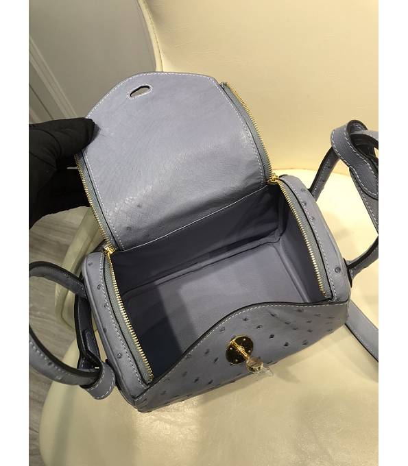 Hermes Mini Lindy 18cm Bag Grey Real Ostrich Leather Golden Metal