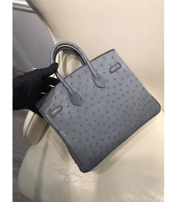 Hermes Birkin 25cm Bag Grey Original Ostrich Leather Golden Metal