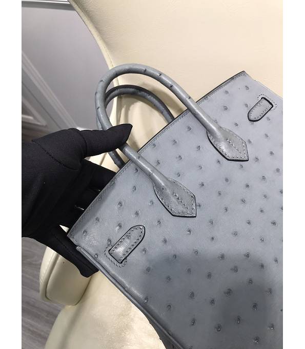 Hermes Birkin 25cm Bag Grey Original Ostrich Leather Golden Metal