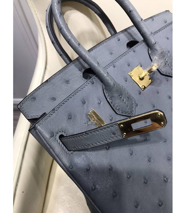 Hermes Birkin 25cm Bag Grey Original Ostrich Leather Golden Metal