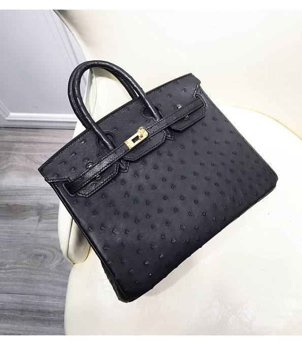 Hermes Birkin 25cm Bag Black Original Ostrich Leather Golden Metal