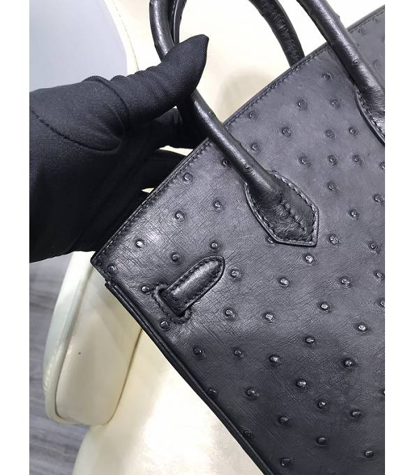 Hermes Birkin 25cm Bag Black Original Ostrich Leather Golden Metal
