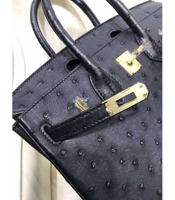 Hermes Birkin 25cm Bag Black Original Ostrich Leather Golden Metal
