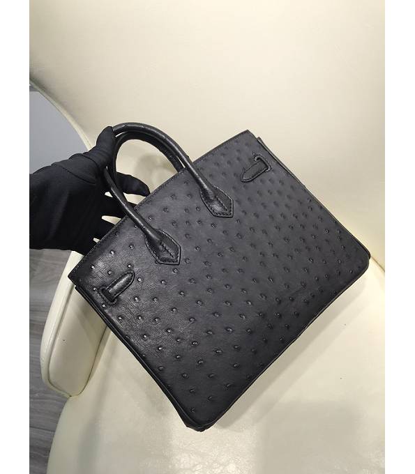 Hermes Birkin 25cm Bag Black Original Ostrich Leather Golden Metal