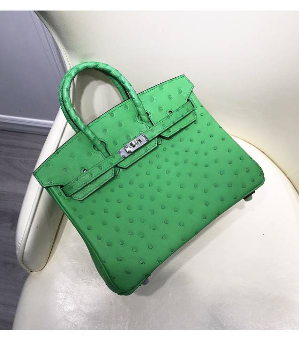 Hermes Birkin 25cm Bag Green Original Ostrich Leather Silver Metal