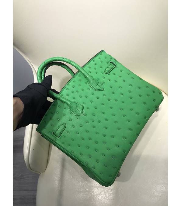 Hermes Birkin 25cm Bag Green Original Ostrich Leather Silver Metal