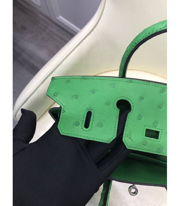 Hermes Birkin 25cm Bag Green Original Ostrich Leather Silver Metal
