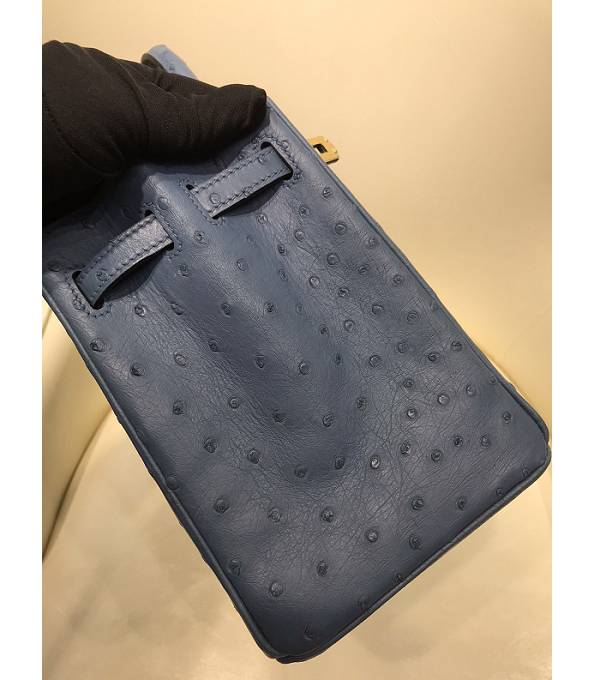 Hermes Birkin 25cm Bag Denim Blue Original Ostrich Leather Golden Metal