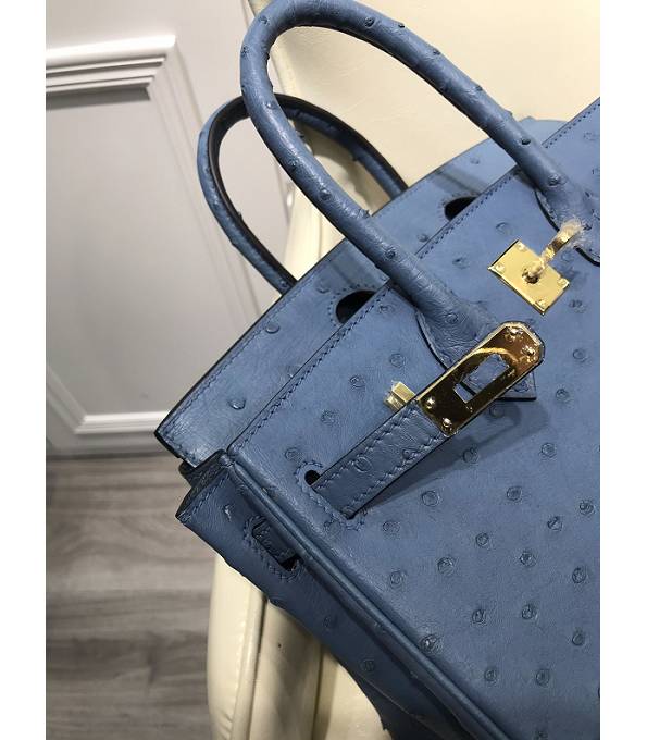 Hermes Birkin 25cm Bag Denim Blue Original Ostrich Leather Golden Metal