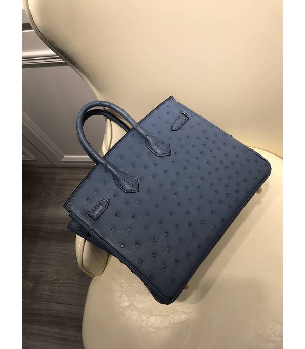 Hermes Birkin 25cm Bag Denim Blue Original Ostrich Leather Golden Metal
